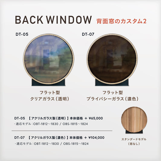 Gサウナオプション【 アクリルガラス製背面窓（透明/フラット型） 】品番：DT-05　サイズ：Φ1800mm